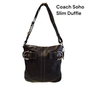 Vintage Coach Soho Black Leather Slim Duffle Shoulder Bag